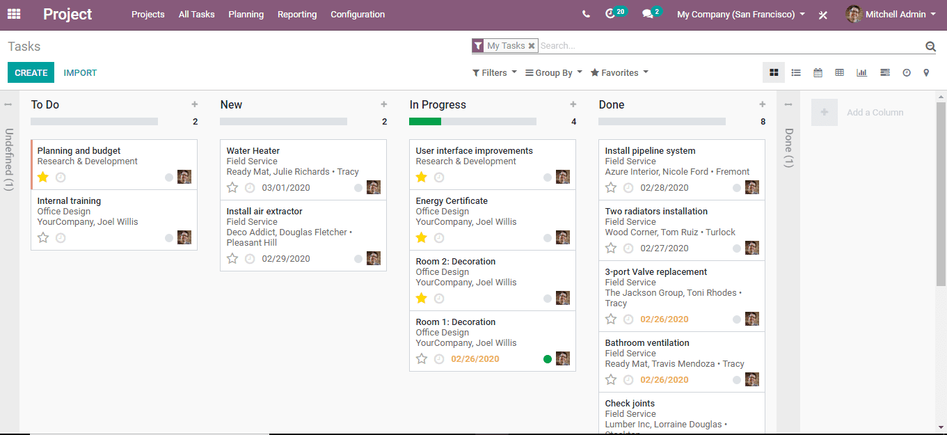 how to manage project in odoo 13 cybrosys