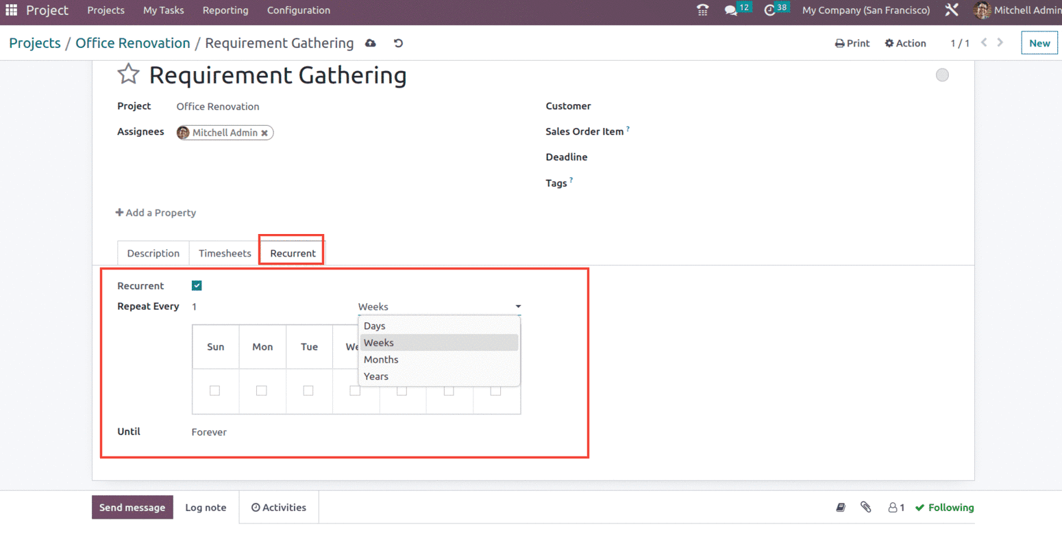 How to Manage Task Recurrence With Odoo 16 Project App-cybrosys