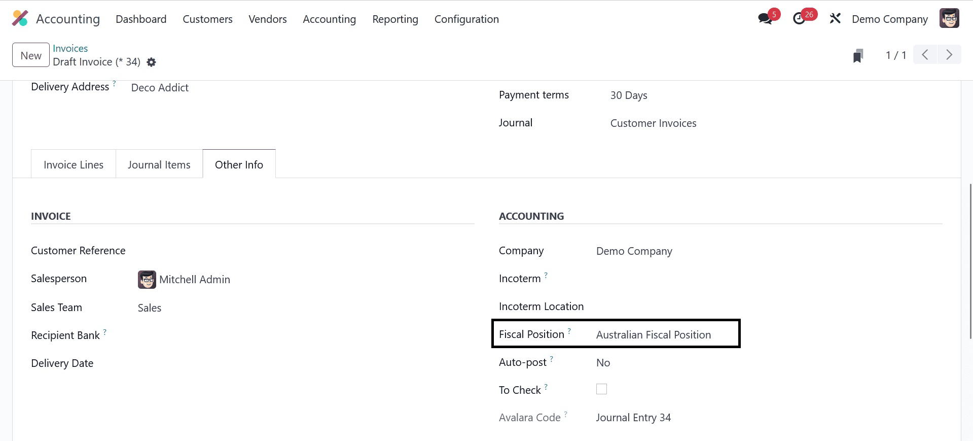 How to Map Taxes & Accounts Using Fiscal Position in Odoo 17 Accounting-cybrosys