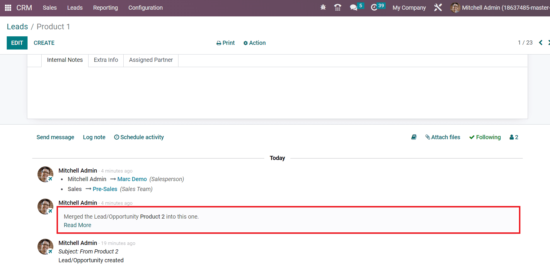 How to Merge Multiple Leads/Opportunity in Odoo 16 CRMcybrosys