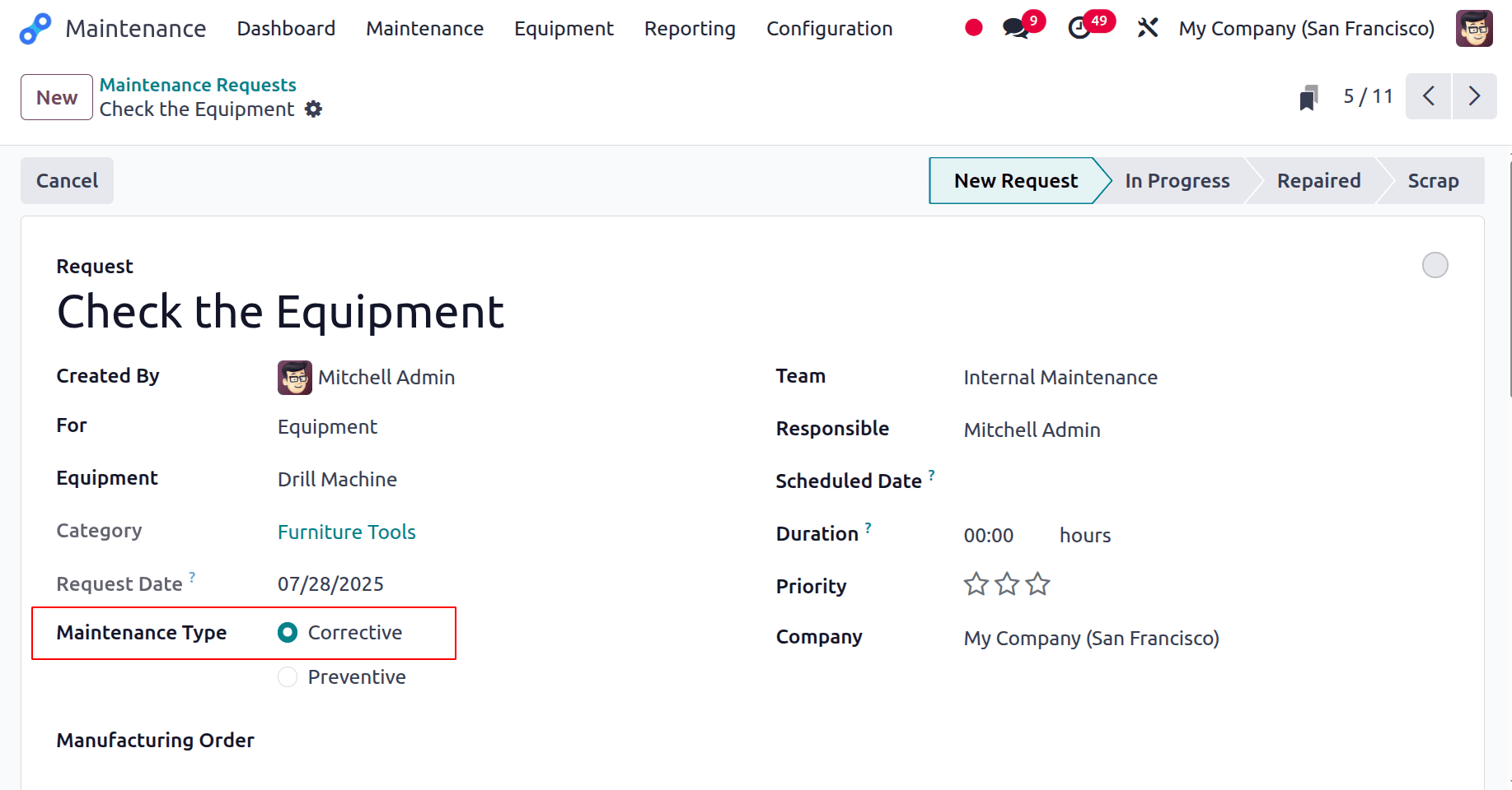 How to Perform Corrective Maintenance in Odoo 18-cybrosys