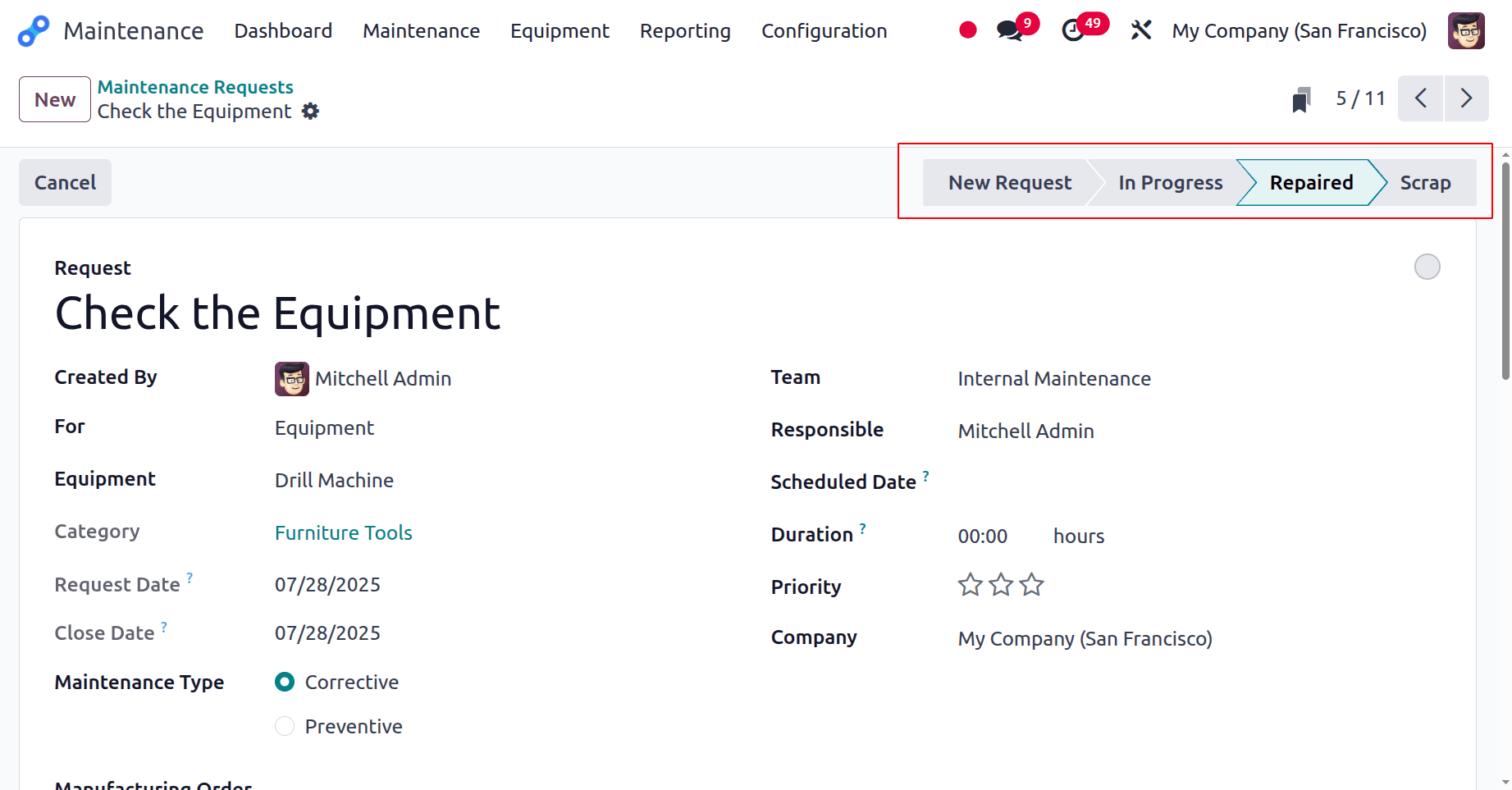 How to Perform Corrective Maintenance in Odoo 18-cybrosys