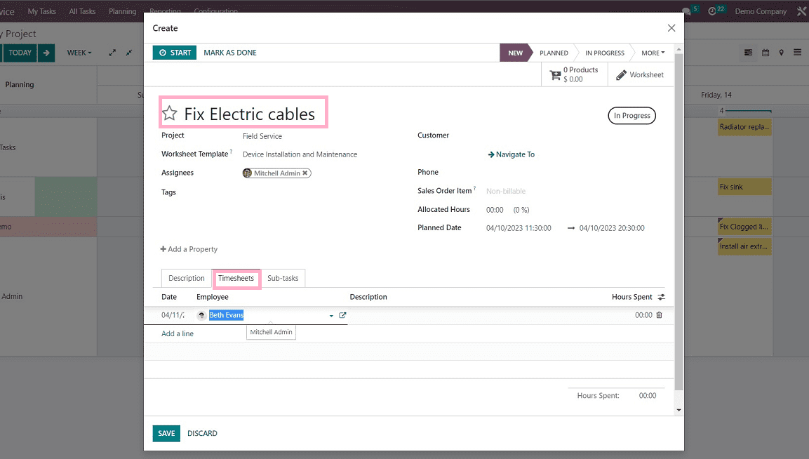 How to Plan a Task in Odoo 16 Field Services-cybrosys