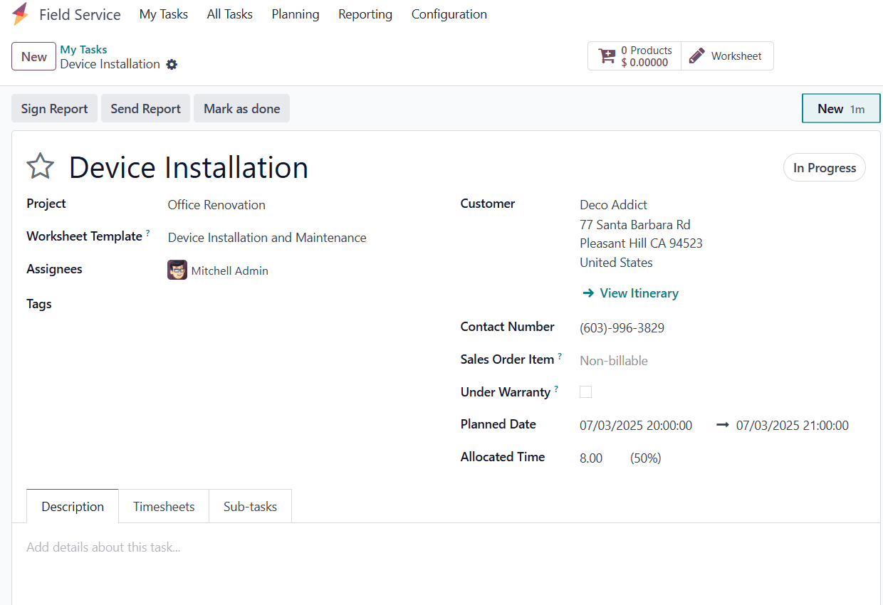 How to Plan an Onsite Intervention Based on a Project in Odoo 18