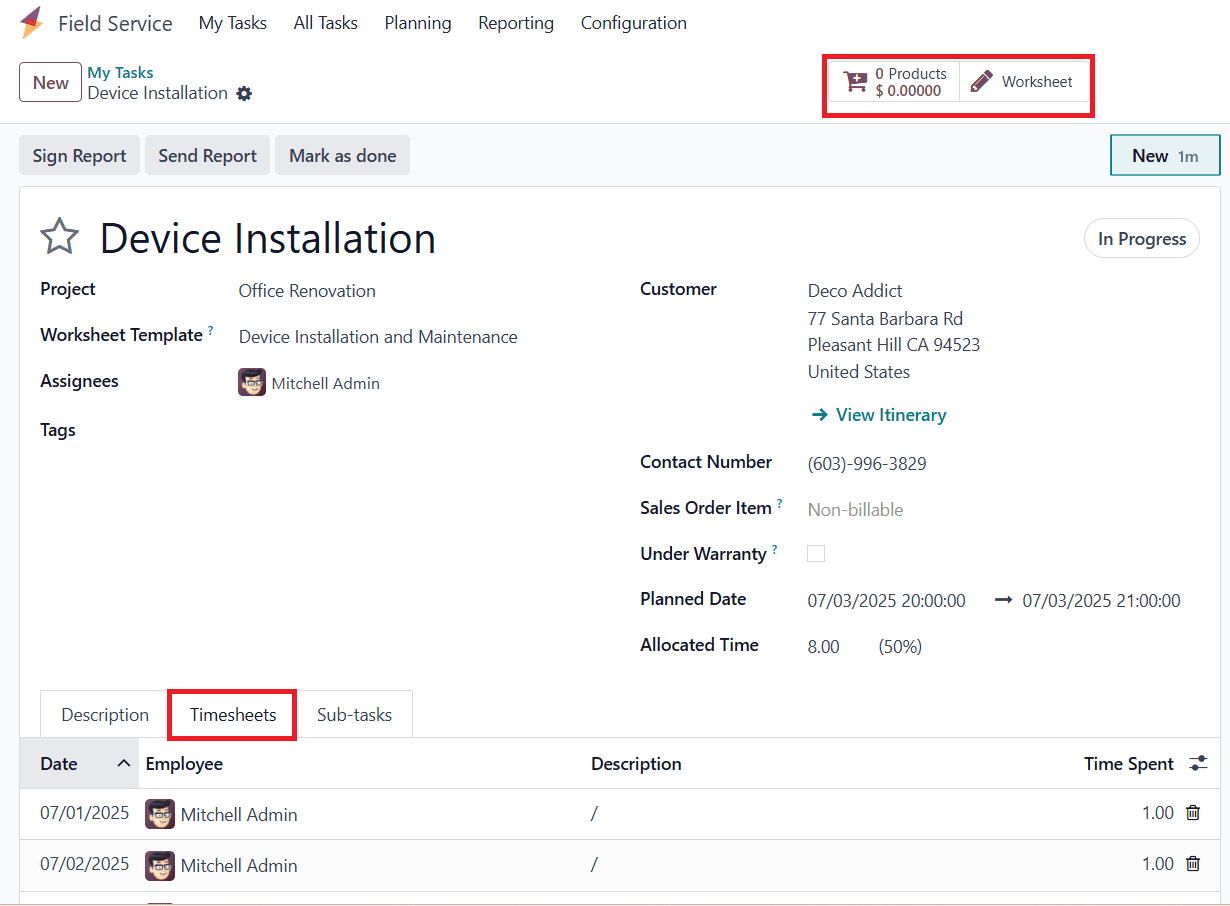 How to Plan an Onsite Intervention Based on a Project in Odoo 18