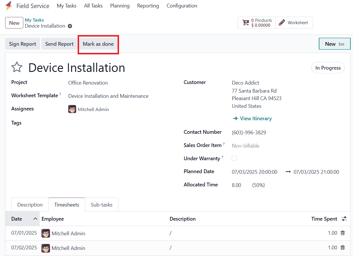 How to Plan an Onsite Intervention Based on a Project in Odoo 18
