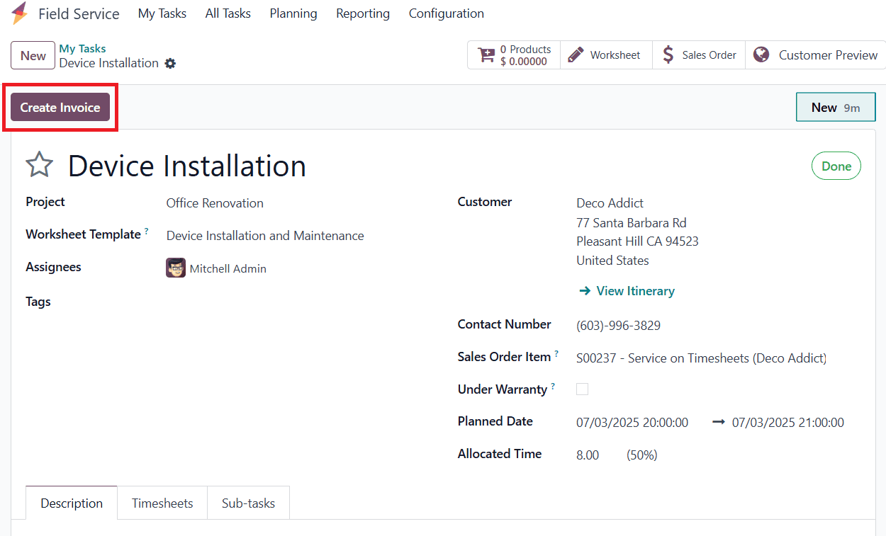 How to Plan an Onsite Intervention Based on a Project in Odoo 18
