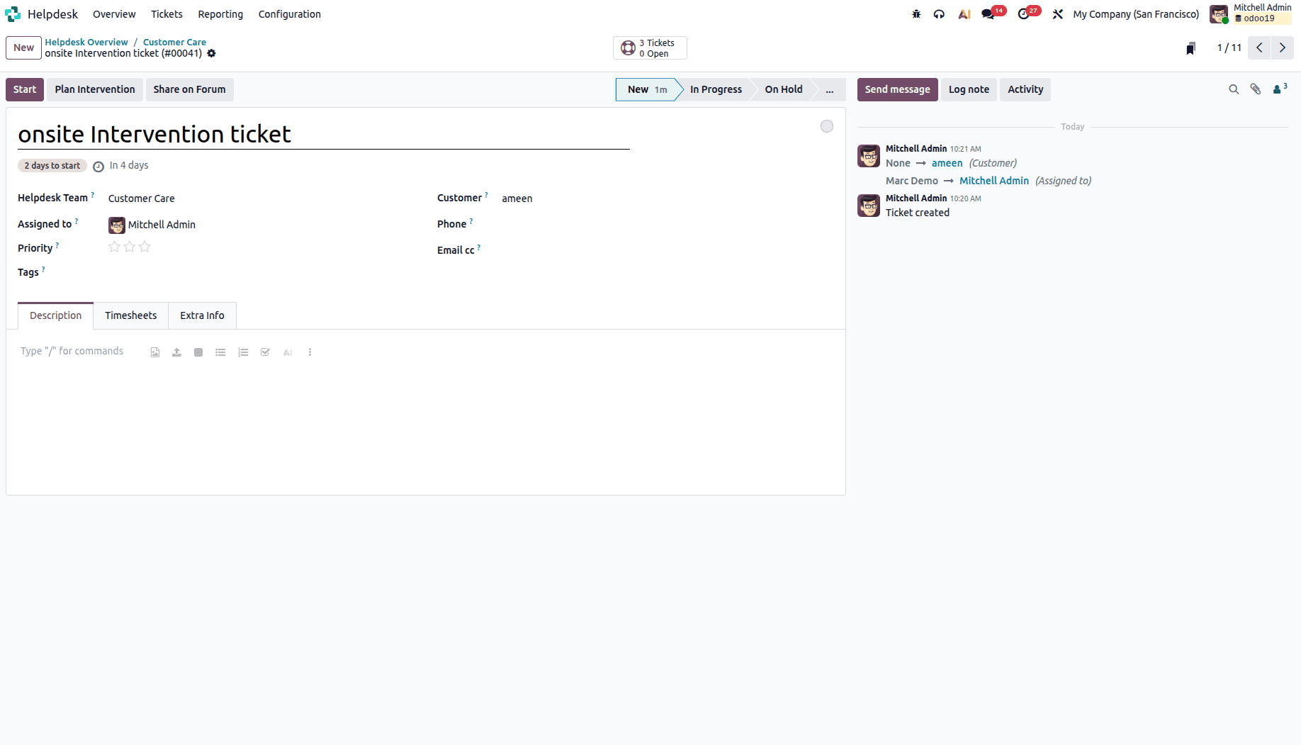How to Raise on-site Intervention Helpdesk Tickets in Odoo19-cybrosys