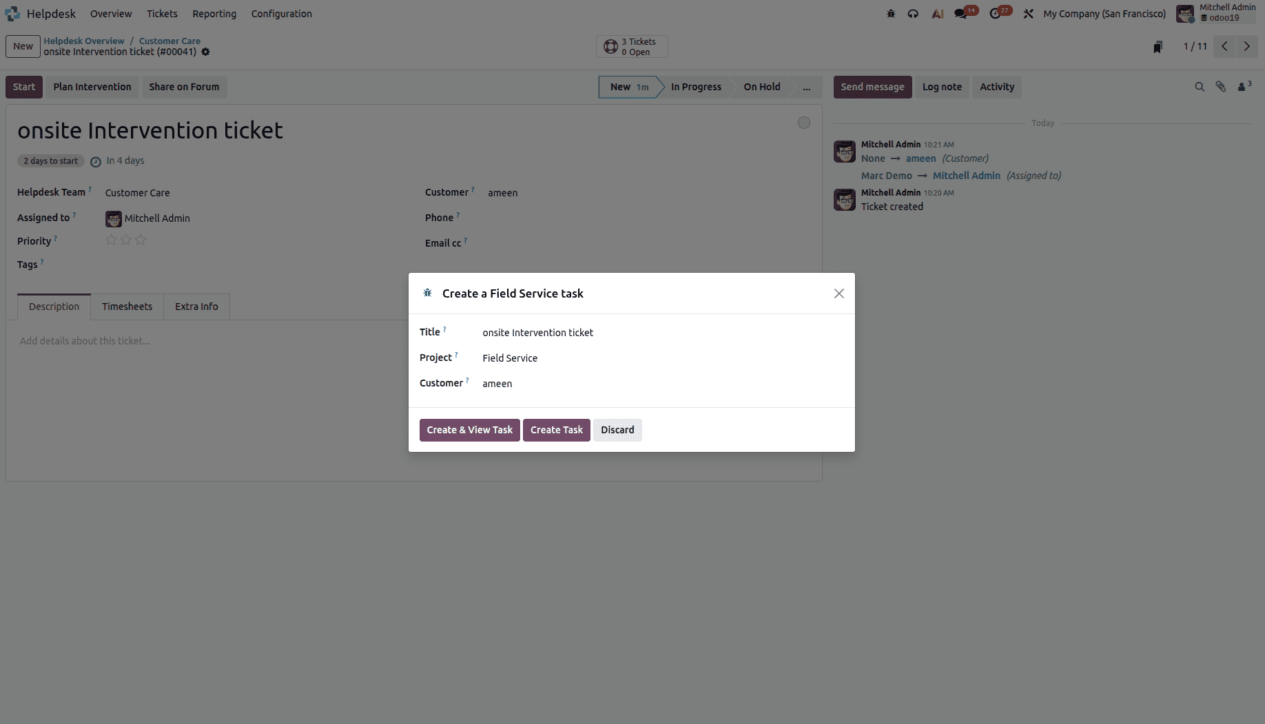 How to Raise on-site Intervention Helpdesk Tickets in Odoo19-cybrosys