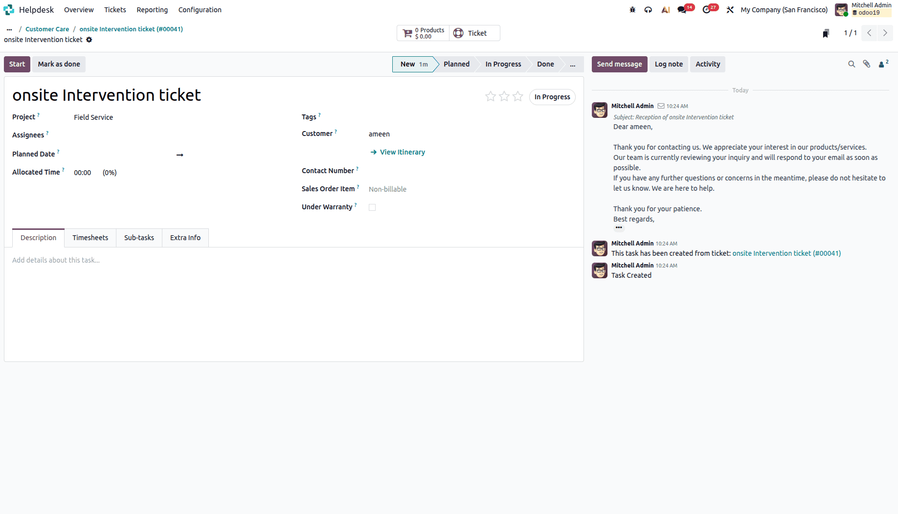 How to Raise on-site Intervention Helpdesk Tickets in Odoo19-cybrosys