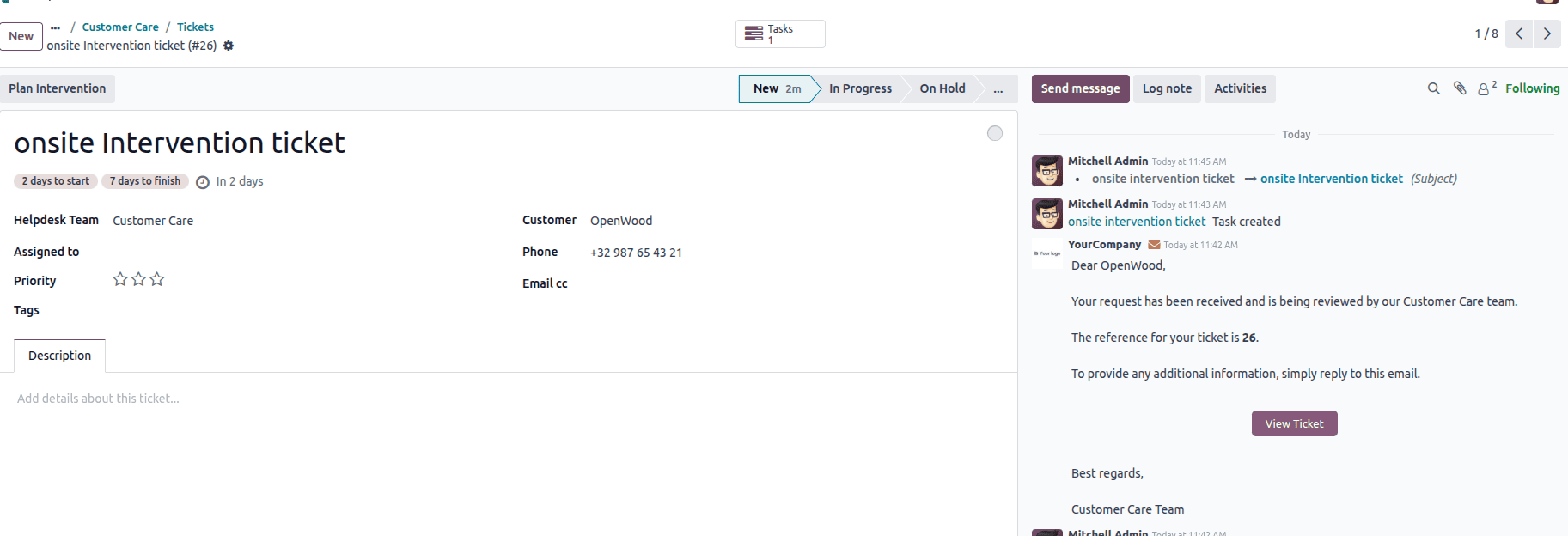 How to Raise On-Site Intervention Helpdesk Tickets in Odoo 18-cybrosys