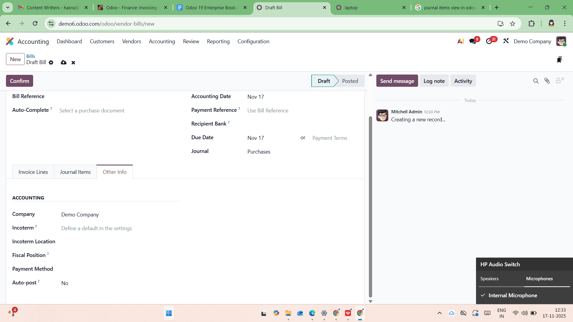 How to Record Supplier Bills in Odoo 19 Accounting-cybrosys