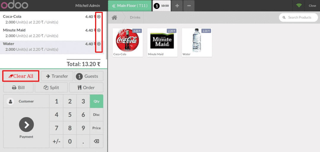 how to remove orderlines in odoo pos