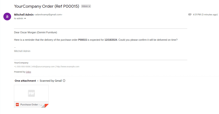 How to Send Vendor Receipt Reminder in Odoo 18 Purchase-cybrosys
