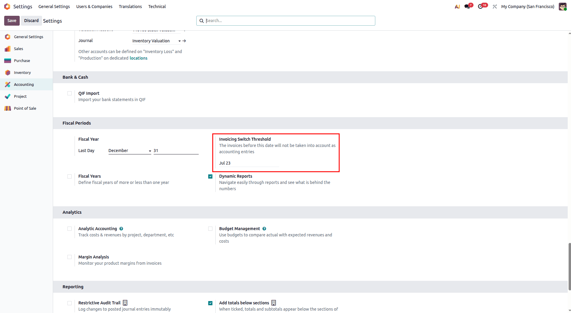 How to Set and Adjust Invoicing Switch Thresholds in Odoo 19-cybrosys