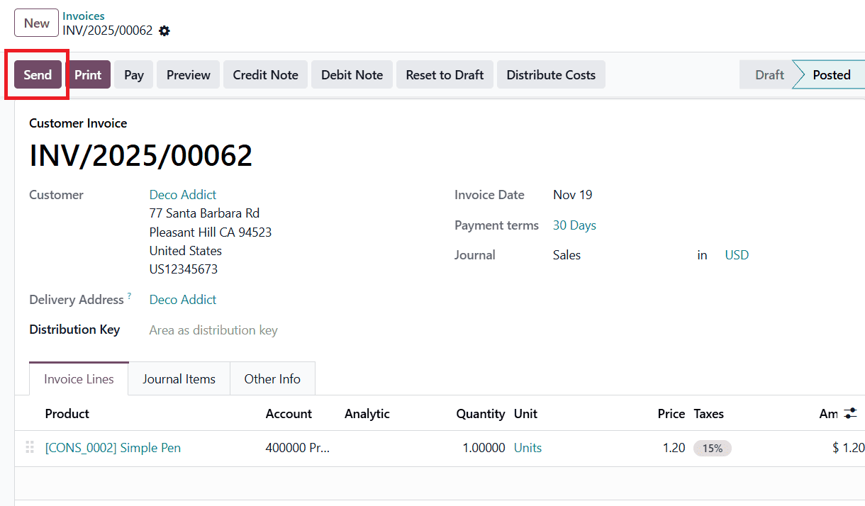 How to Set Default Invoice Sending Preferences in Odoo 19 Accounting-cybrosys