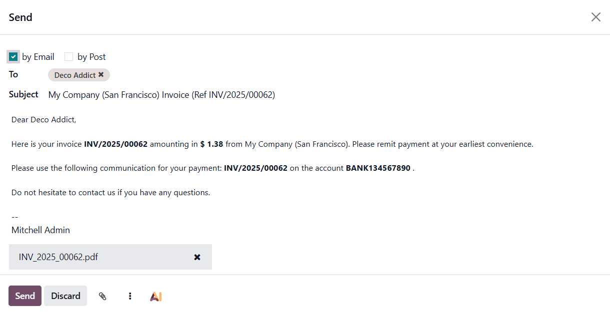 How to Set Default Invoice Sending Preferences in Odoo 19 Accounting-cybrosys