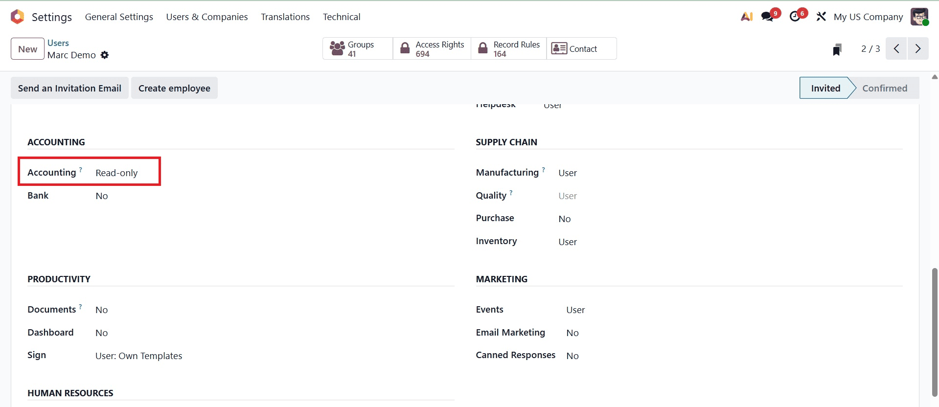 How to Set Up Accounting Access Rights for Roles in Odoo 19-cybrosys