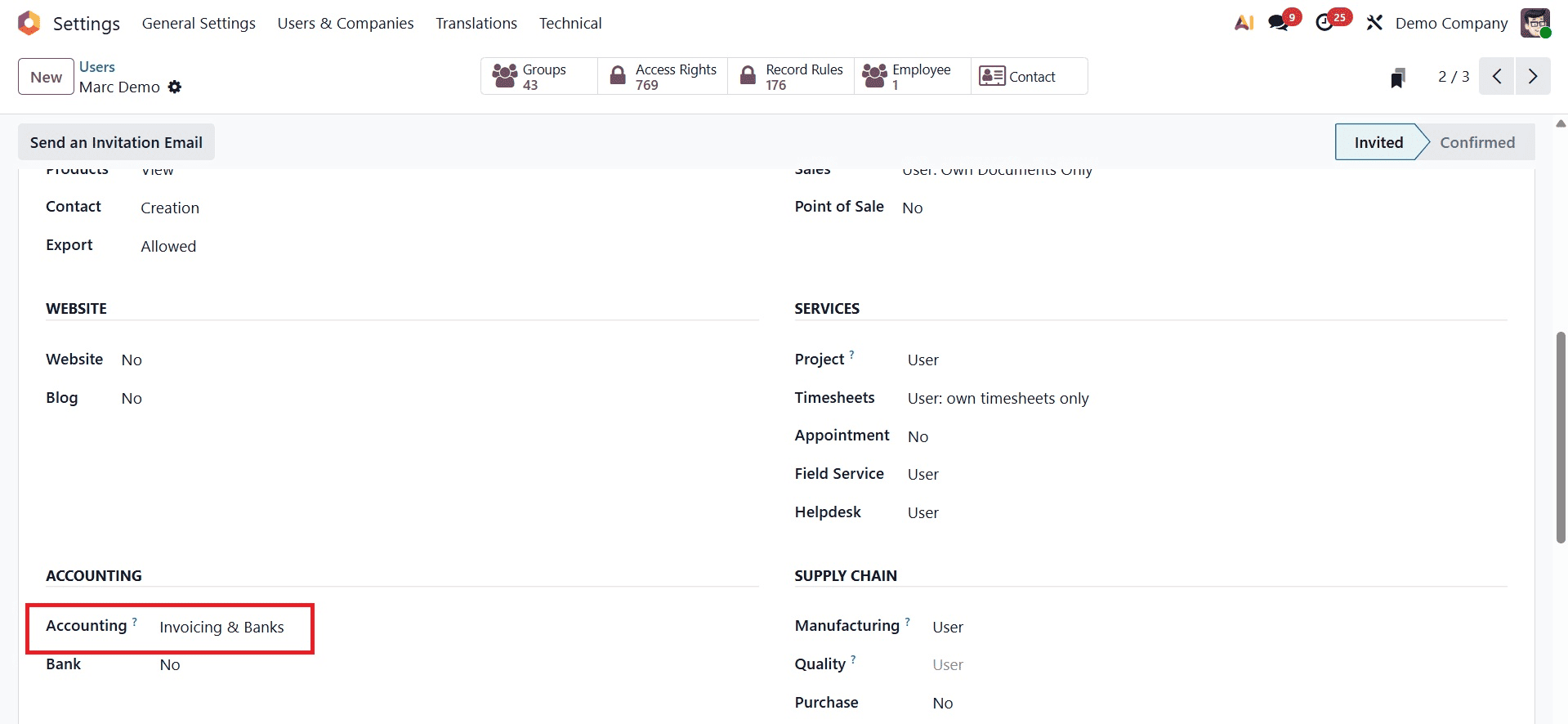 How to Set Up Accounting Access Rights for Roles in Odoo 19-cybrosys