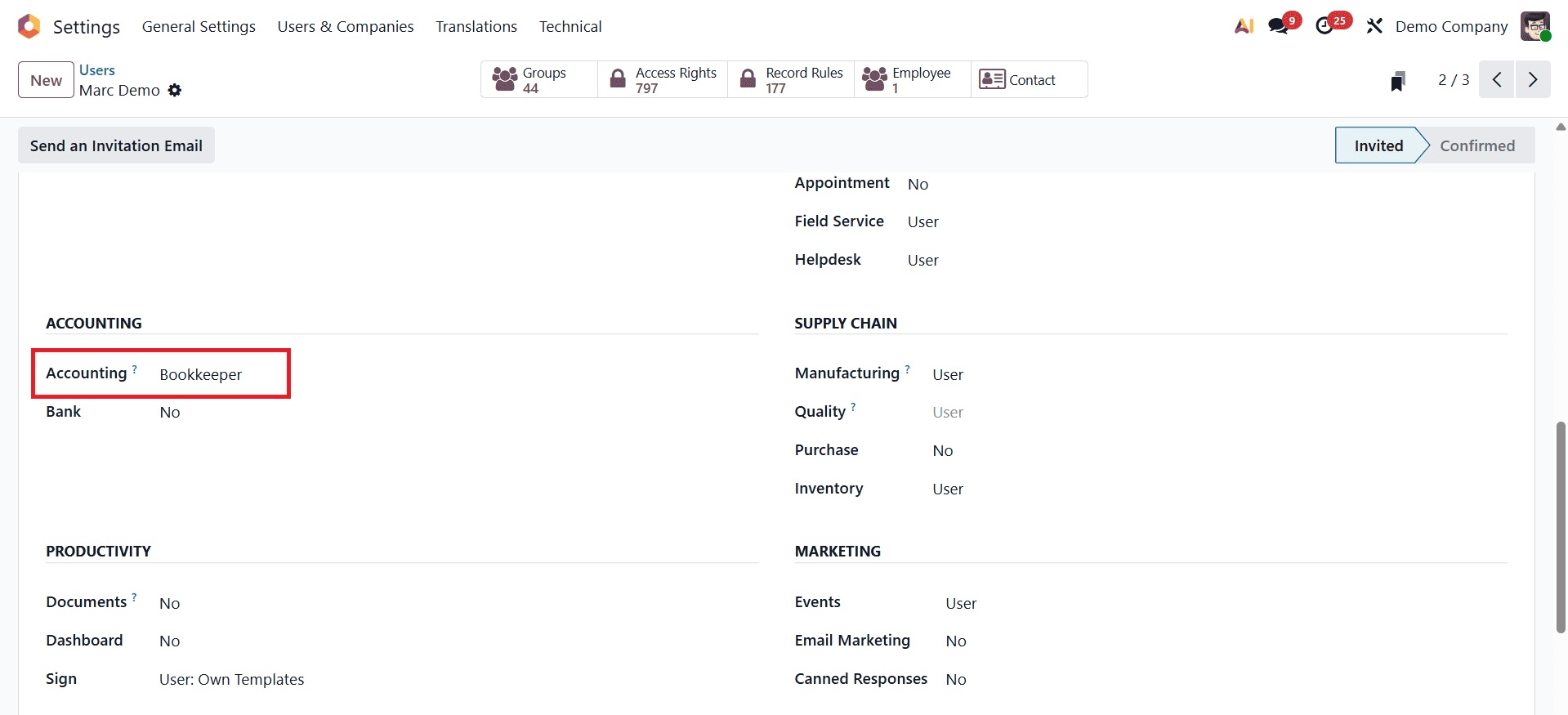How to Set Up Accounting Access Rights for Roles in Odoo 19-cybrosys