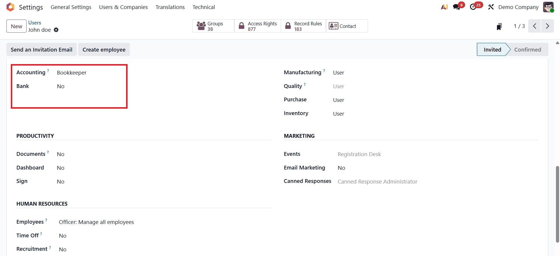 How to Set Up Accounting Access Rights for Roles in Odoo 19-cybrosys