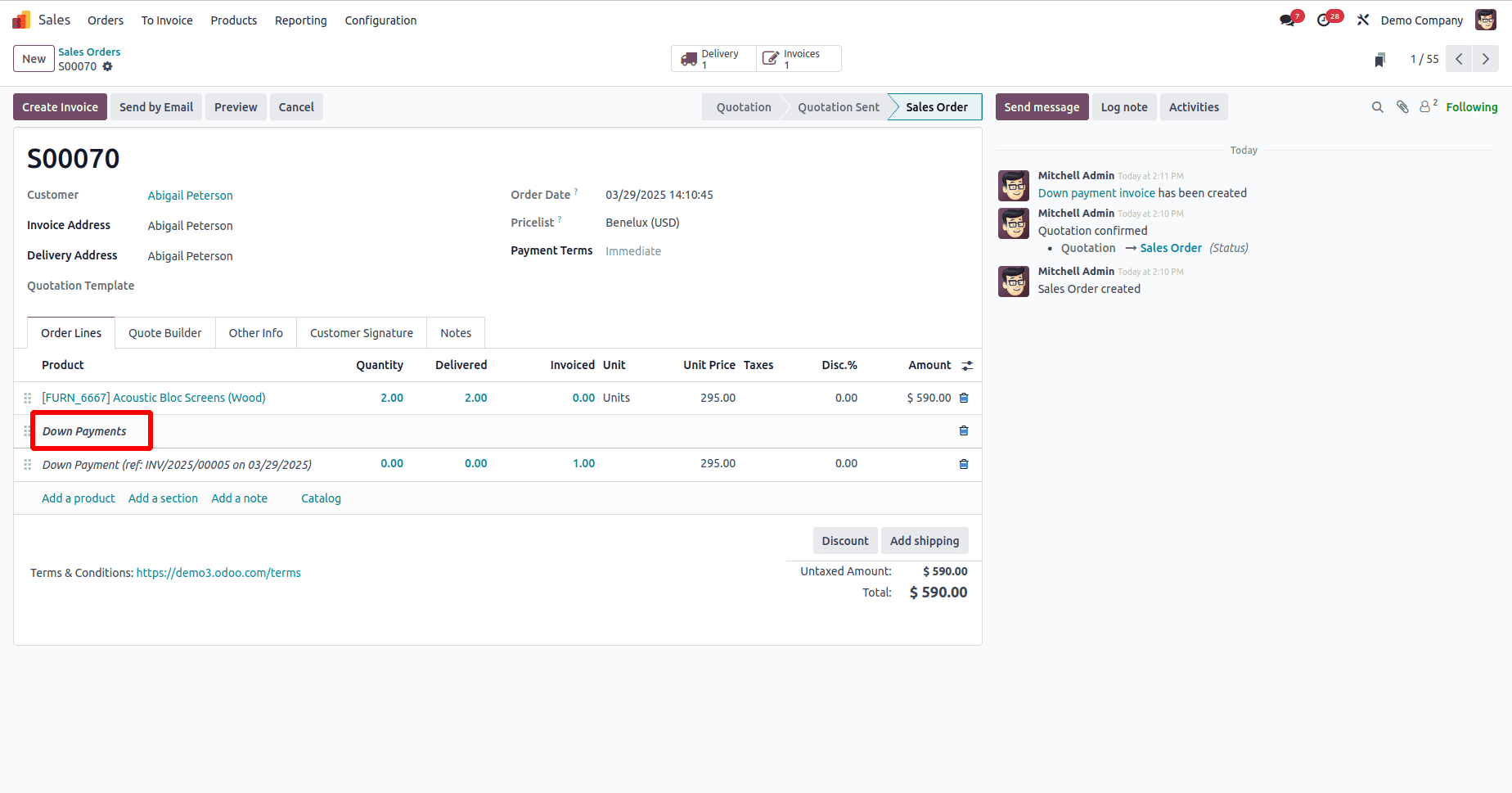 How to Set Up and Process Down Payments in Odoo 18 Sales-cybrosys