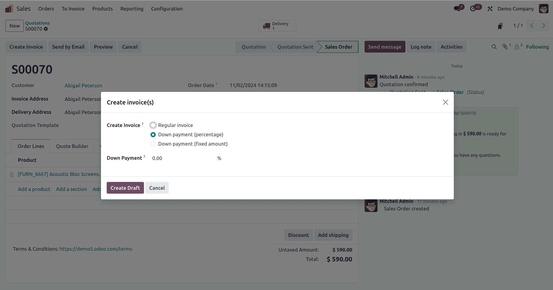 How to Set Up and Process Down Payments in Odoo 18 Sales-cybrosys