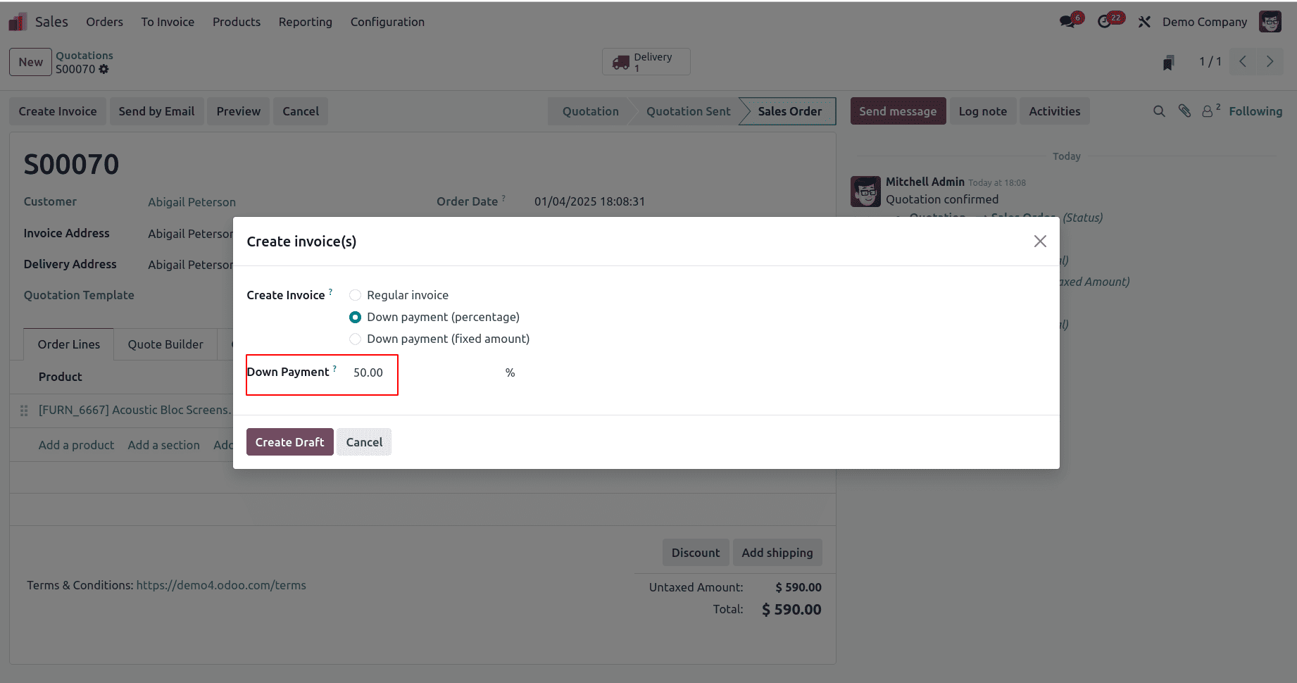 How to Set Up and Process Down Payments in Odoo 18 Sales-cybrosys