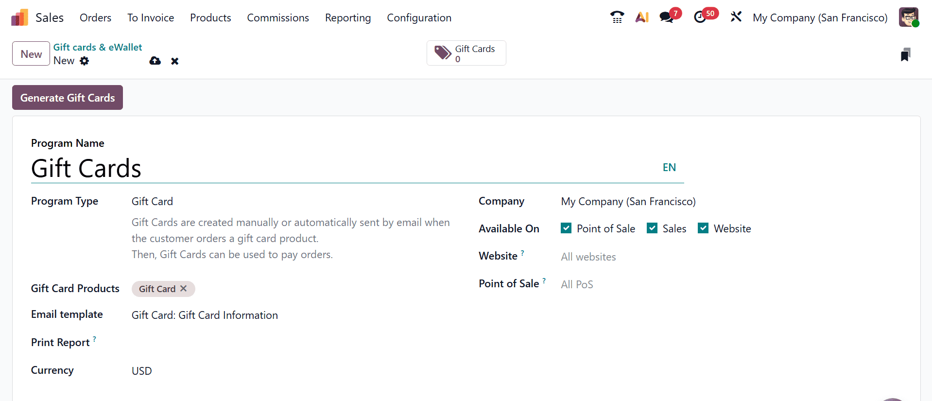 How to Set Up and Use Gift Cards and eWallets in Odoo 19 Sales-cybrosys