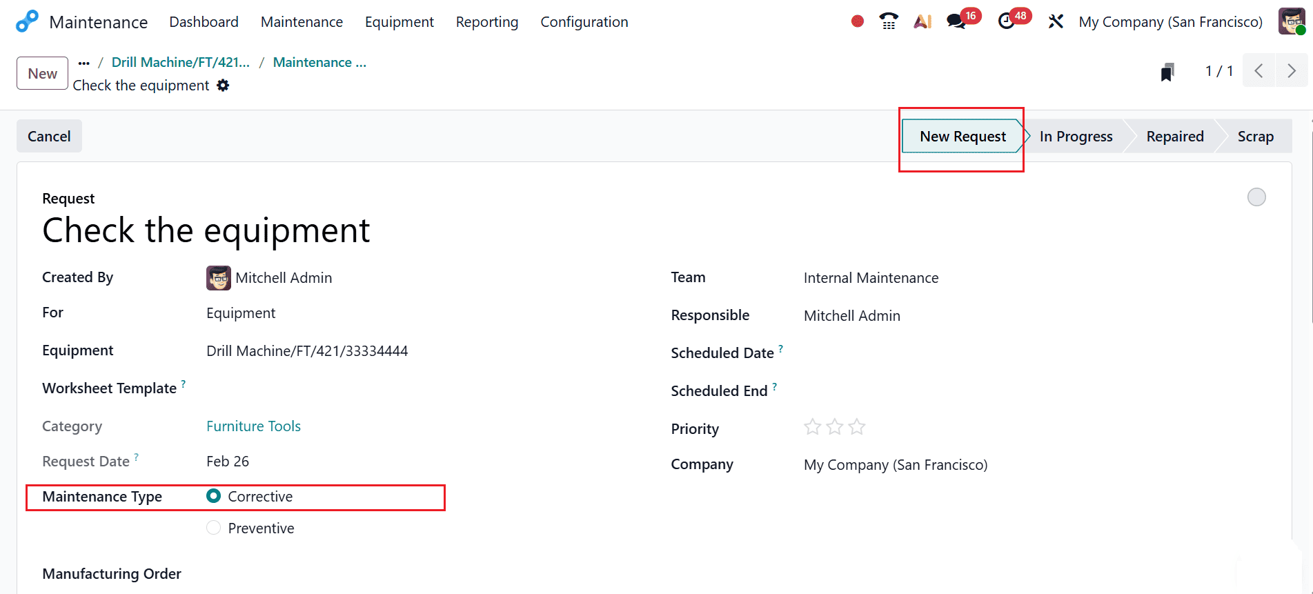 How to Set Up Corrective Maintenance in Odoo 19-cybrosys