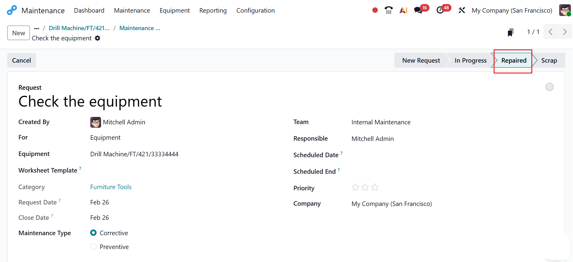 How to Set Up Corrective Maintenance in Odoo 19-cybrosys
