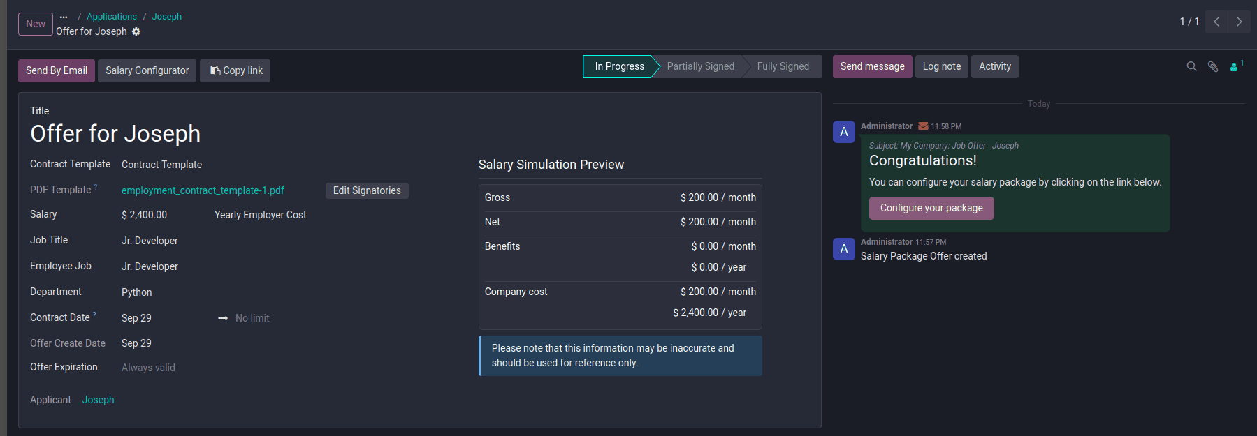 How to Set Up Offer Letters and Salary Packages in Odoo 19