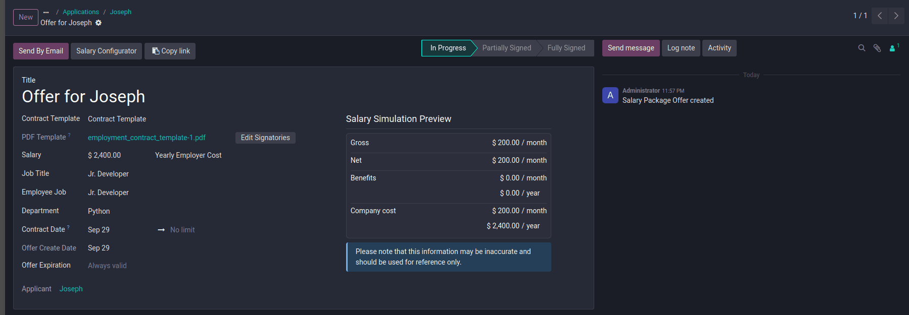 How to Set Up Offer Letters and Salary Packages in Odoo 19
