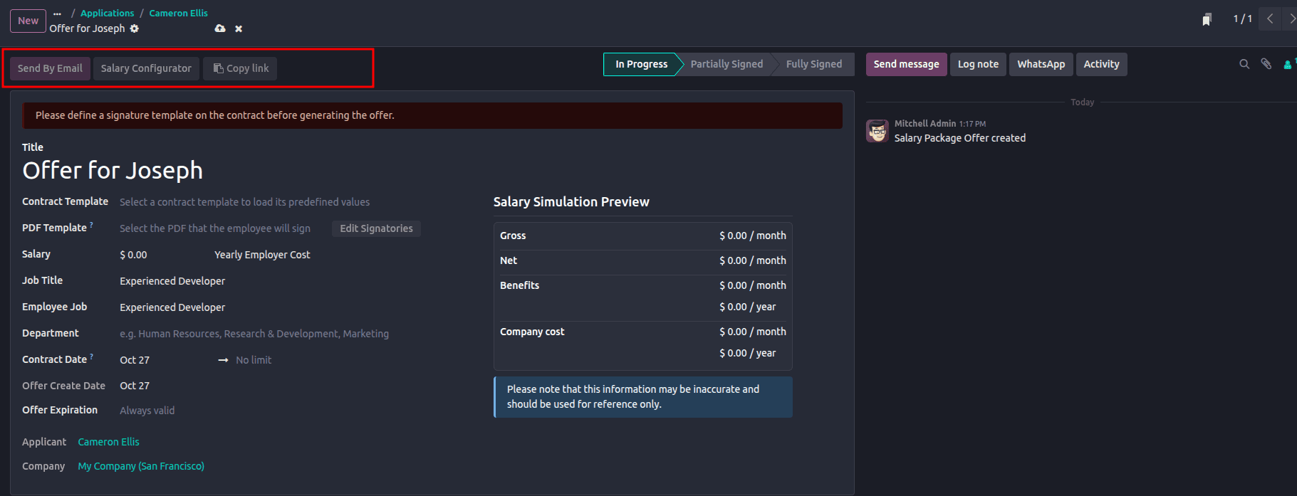 How to Set Up Offer Letters and Salary Packages in Odoo 19