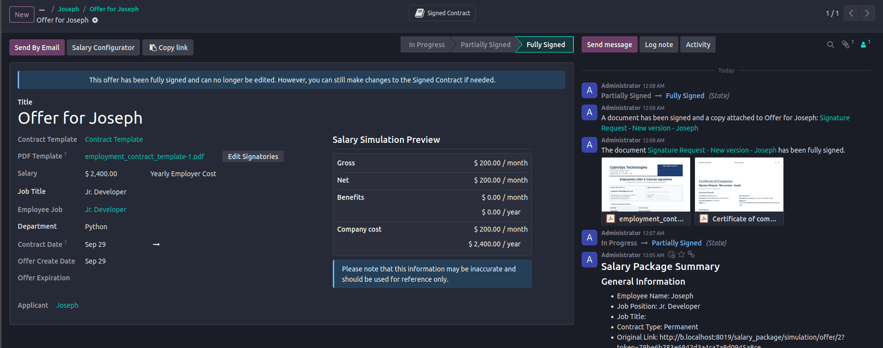 How to Set Up Offer Letters and Salary Packages in Odoo 19