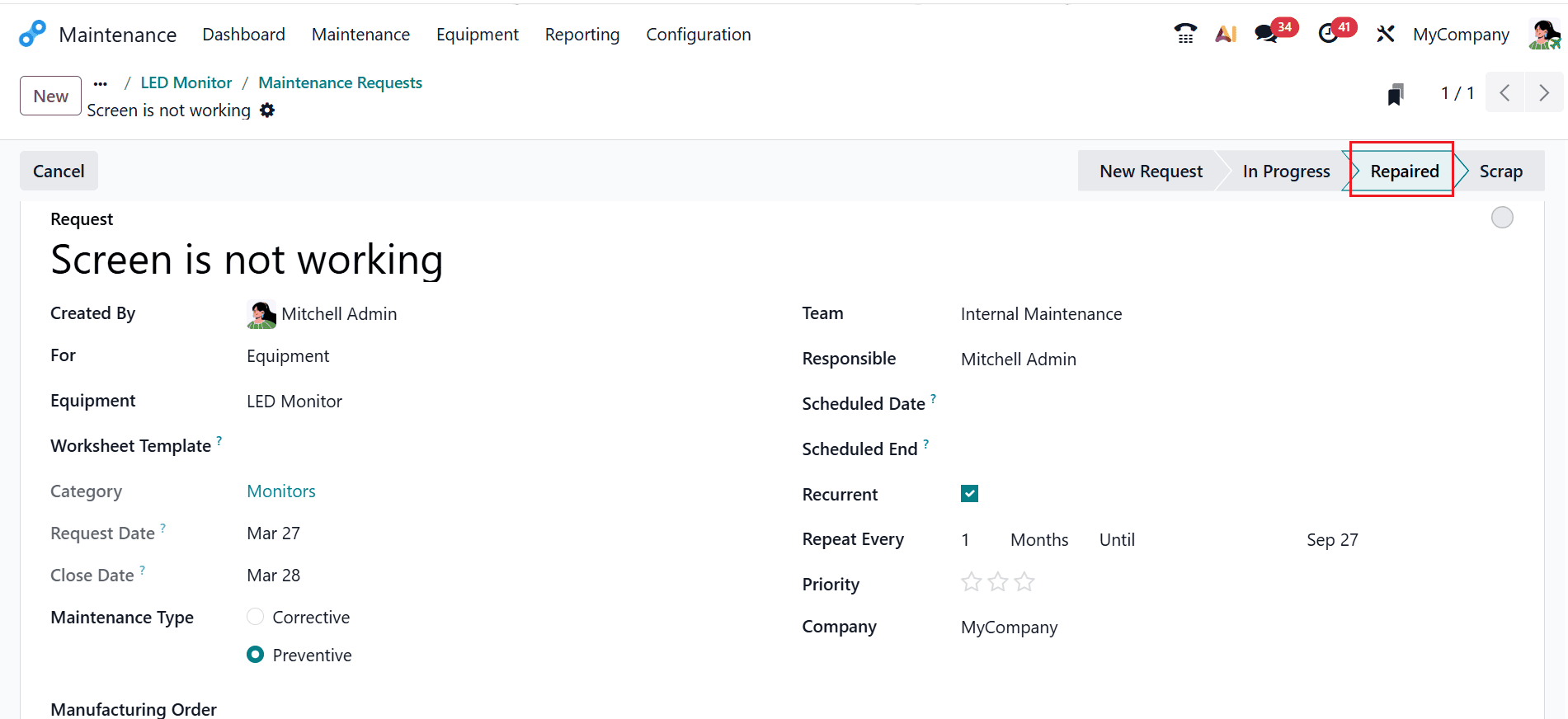How to Set Up Preventive Maintenance in Odoo 19-cybrosys