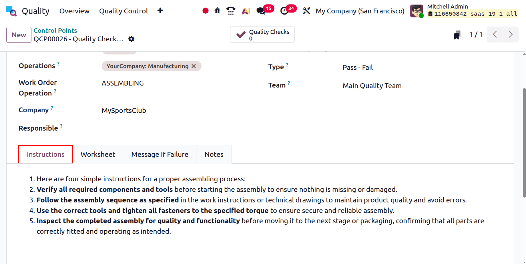 How to Set Up Quality Checks on Work Orders in Odoo 19-cybrosys