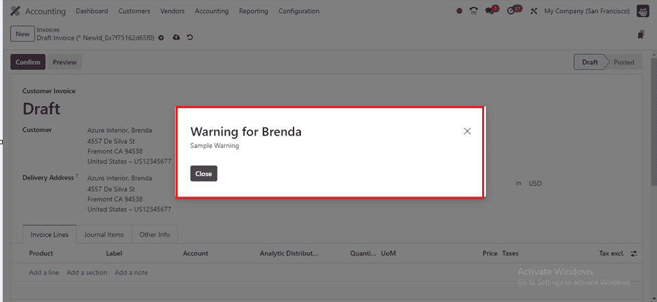 How to Set Warnings for Invoicing Specific Customers in Odoo 17-cybrosys
