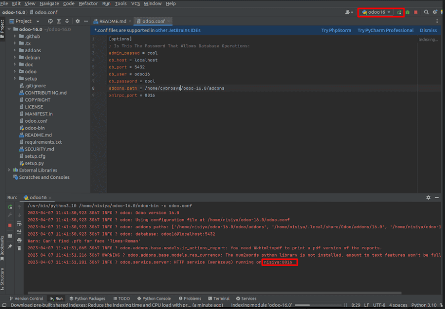 How to Setup Odoo 16 Development Environment Using Pycharm in Ubuntu 22.04-cybrosys