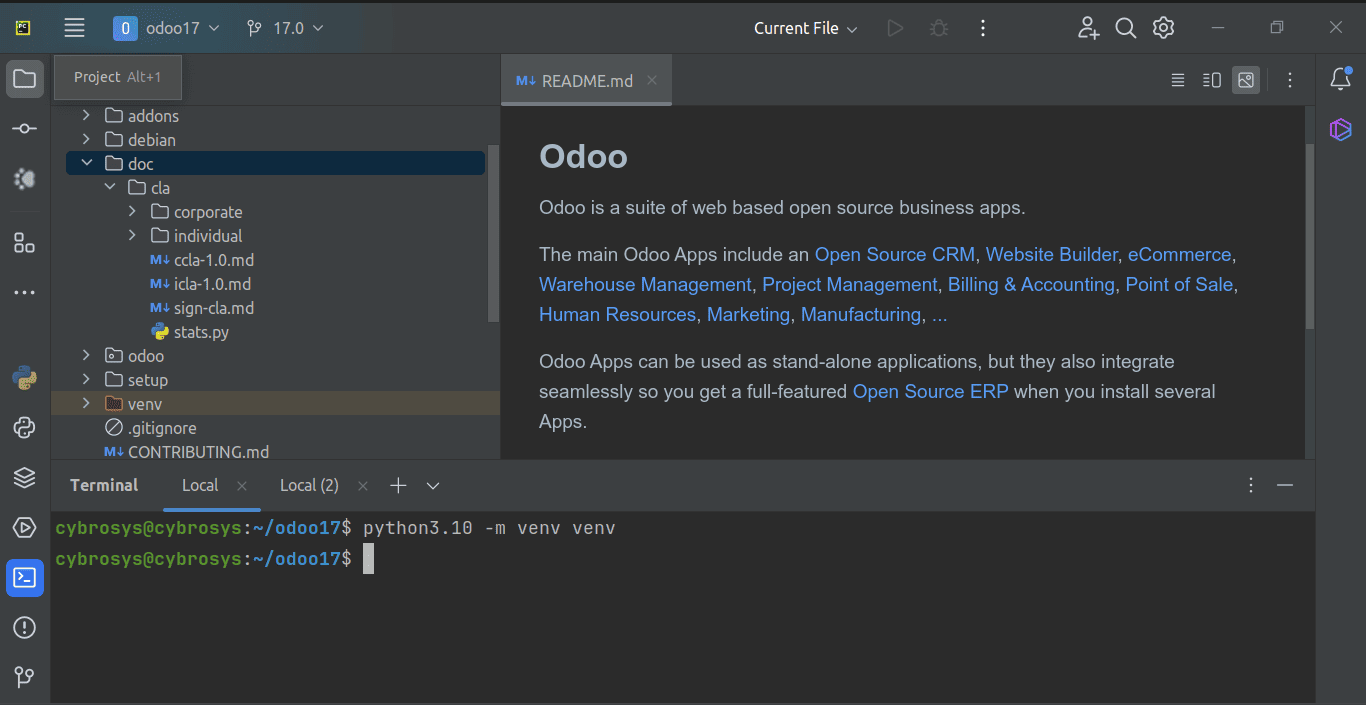 how-to-setup-odoo-17-development-environment-using-pycharm-in-ubuntu-20-04-3-cybrosys