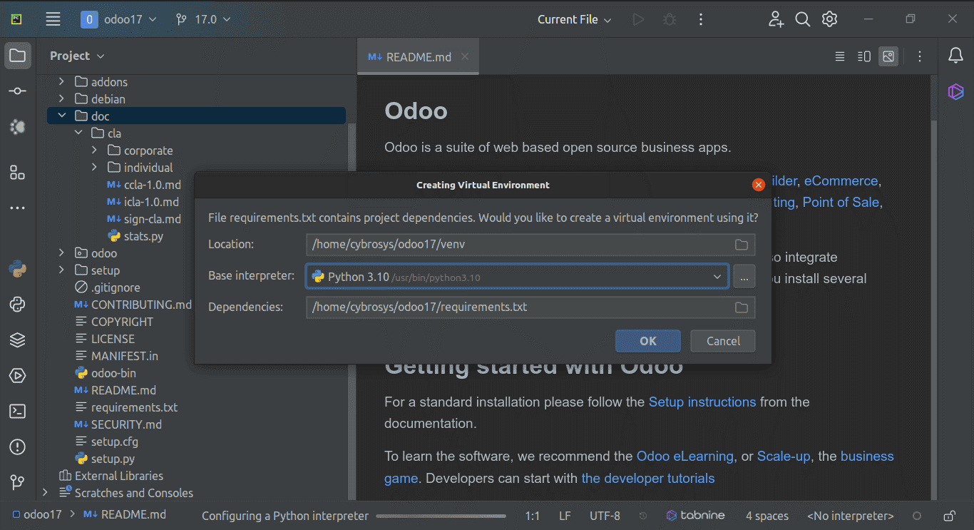 How to Setup Odoo 17 Development Environment Using Pycharm in Ubuntu 22.04-cybrosys