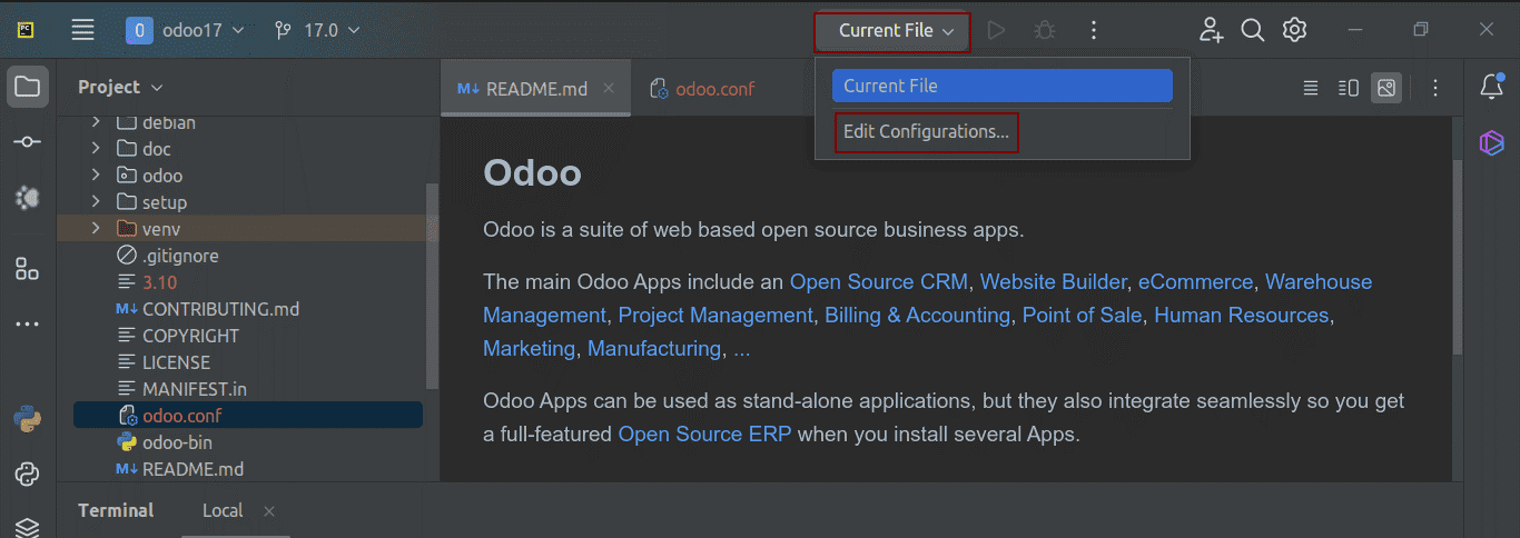 How to Setup Odoo 17 Development Environment Using Pycharm in Ubuntu 22.04-cybrosys