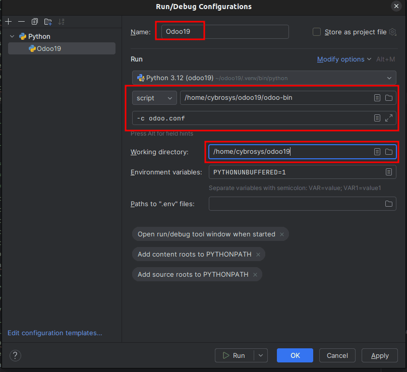 How to setup Odoo 19 development environment using pycharm in ubuntu-cybrosys
