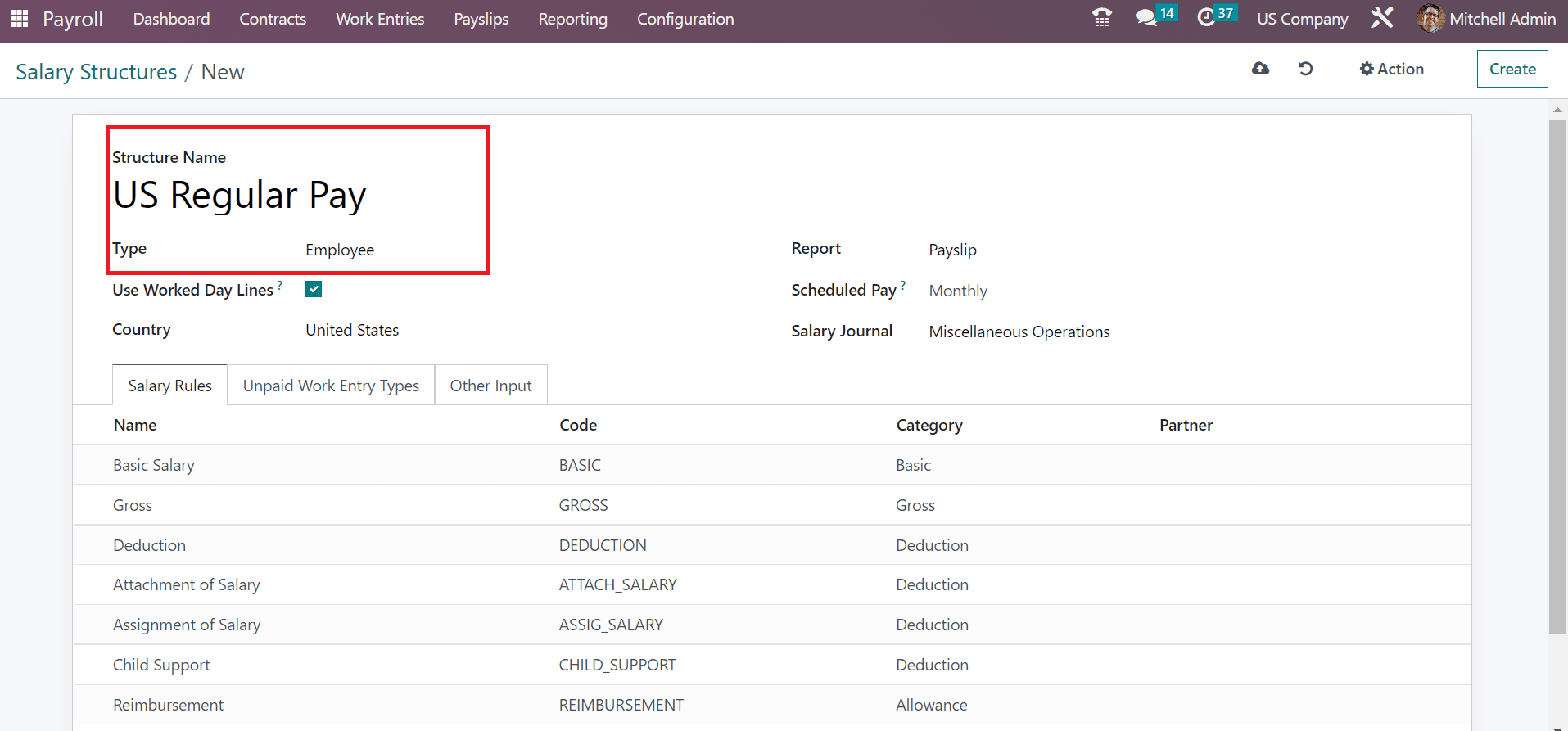 How to Setup Payslip for a US Company Using Odoo 16 Payroll?-cybrosys