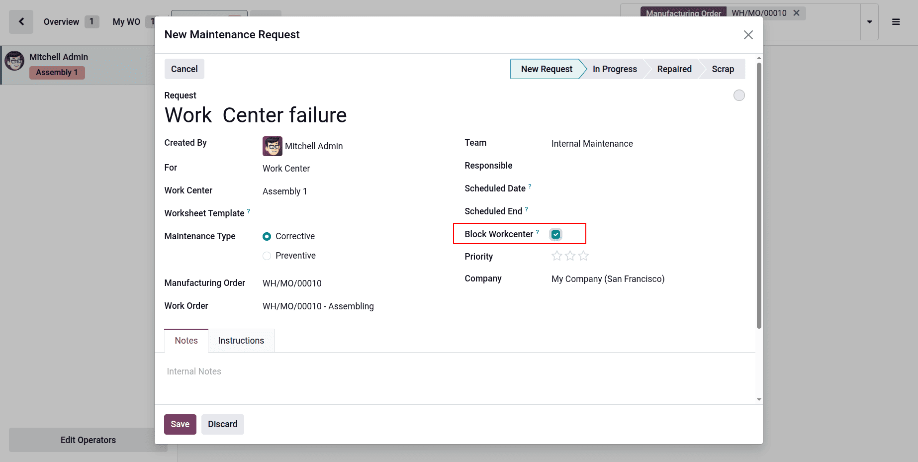 How to Submit Maintenance Requests for Failed Production Equipment in Odoo 19-cybrosys