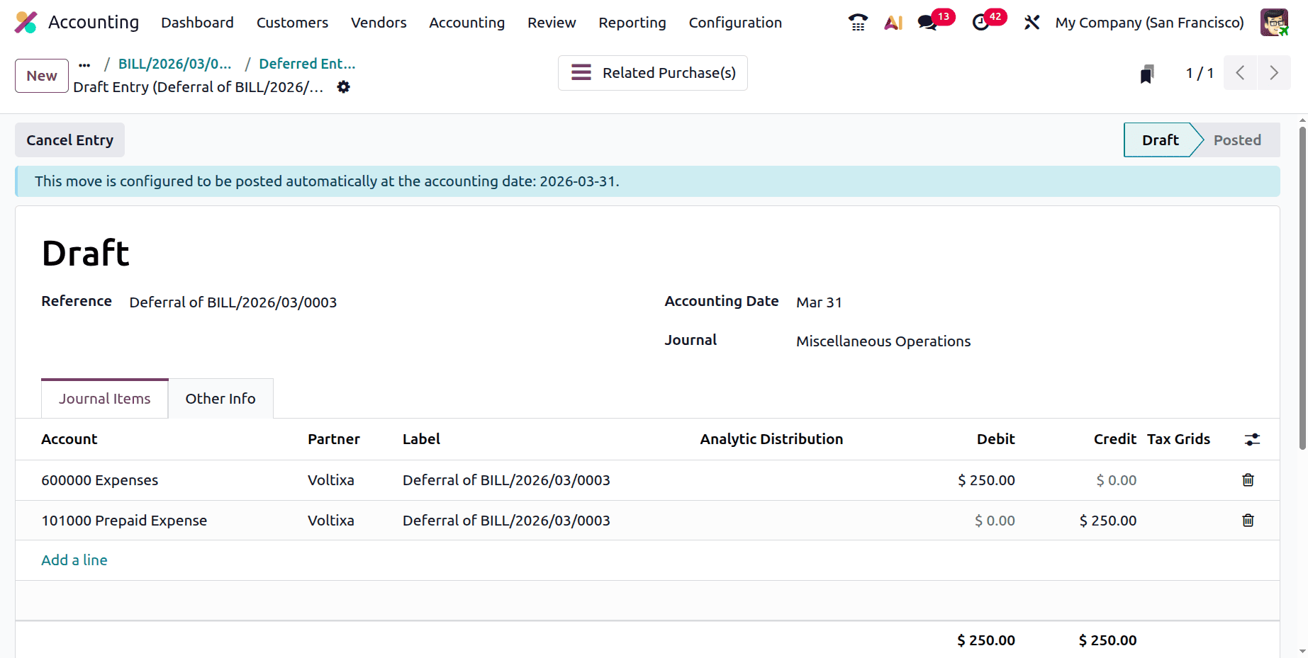 How to Track Deferred Expense Entries in Odoo 19 Accounting-cybrosys