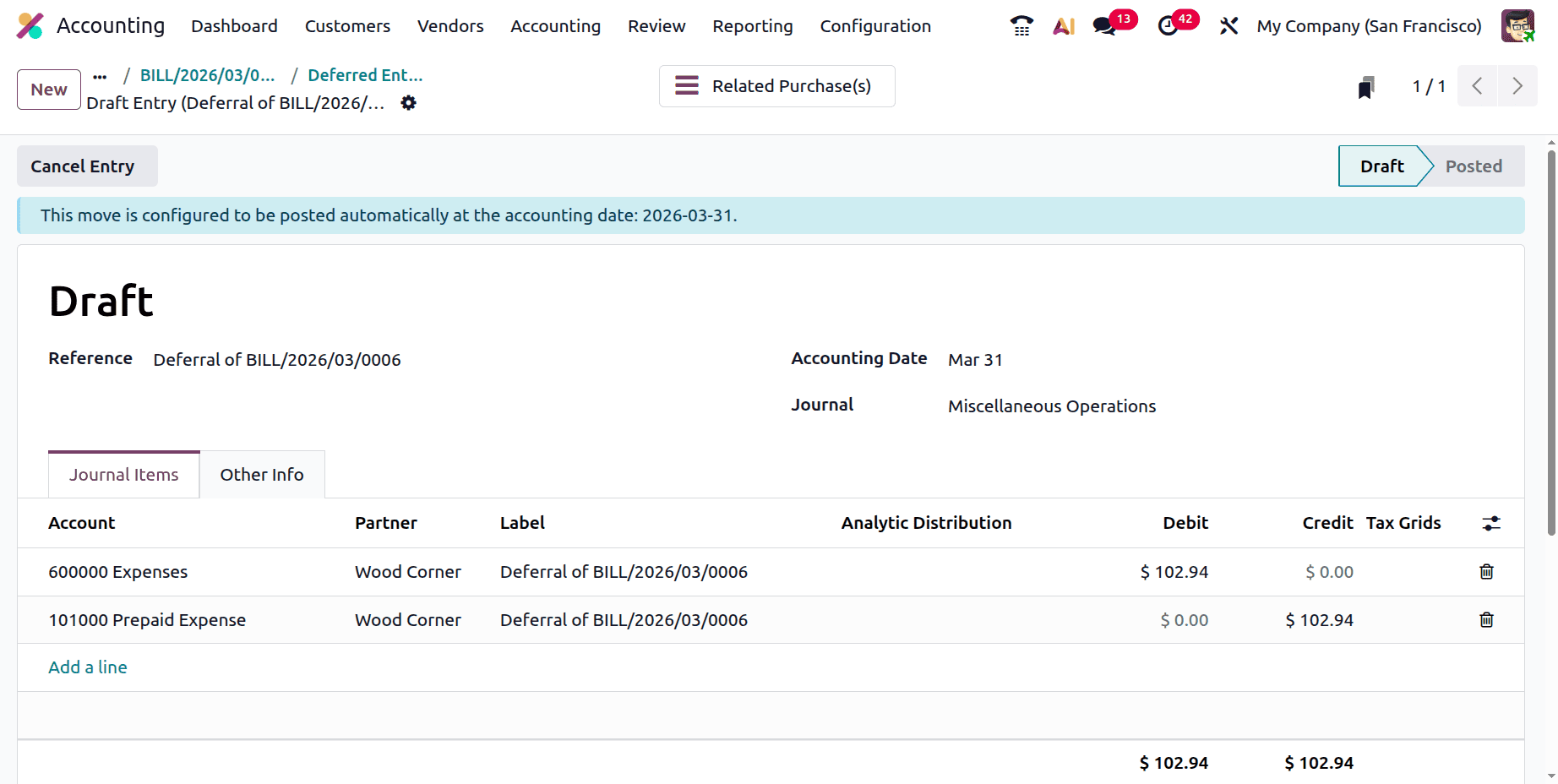 How to Track Deferred Expense Entries in Odoo 19 Accounting-cybrosys