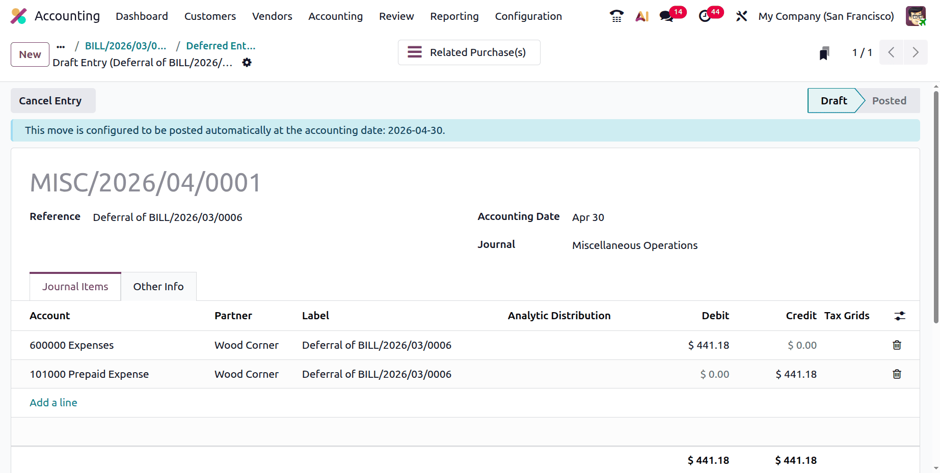 How to Track Deferred Expense Entries in Odoo 19 Accounting-cybrosys