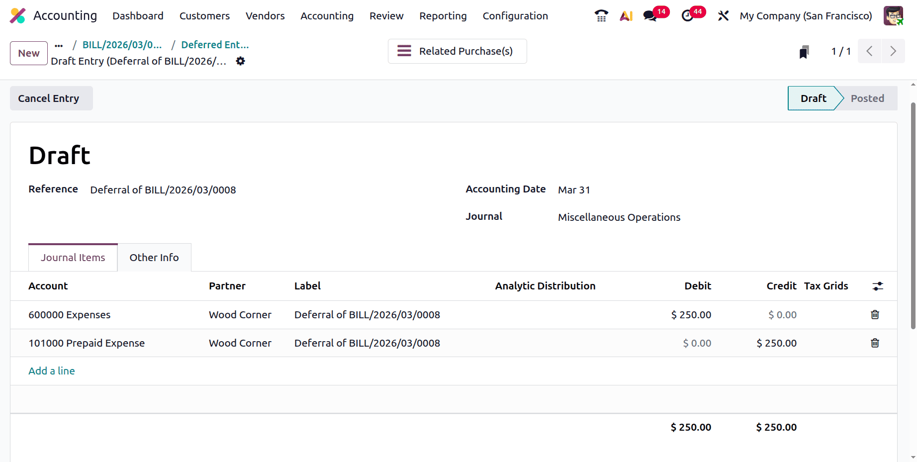 How to Track Deferred Expense Entries in Odoo 19 Accounting-cybrosys
