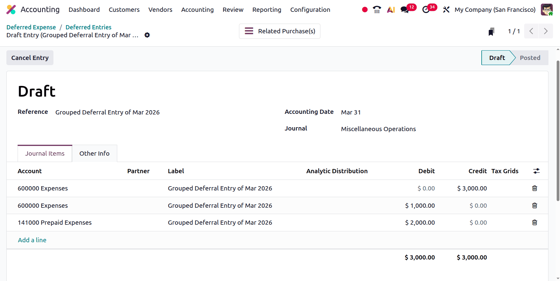 How to Track Deferred Expense Entries in Odoo 19 Accounting-cybrosys